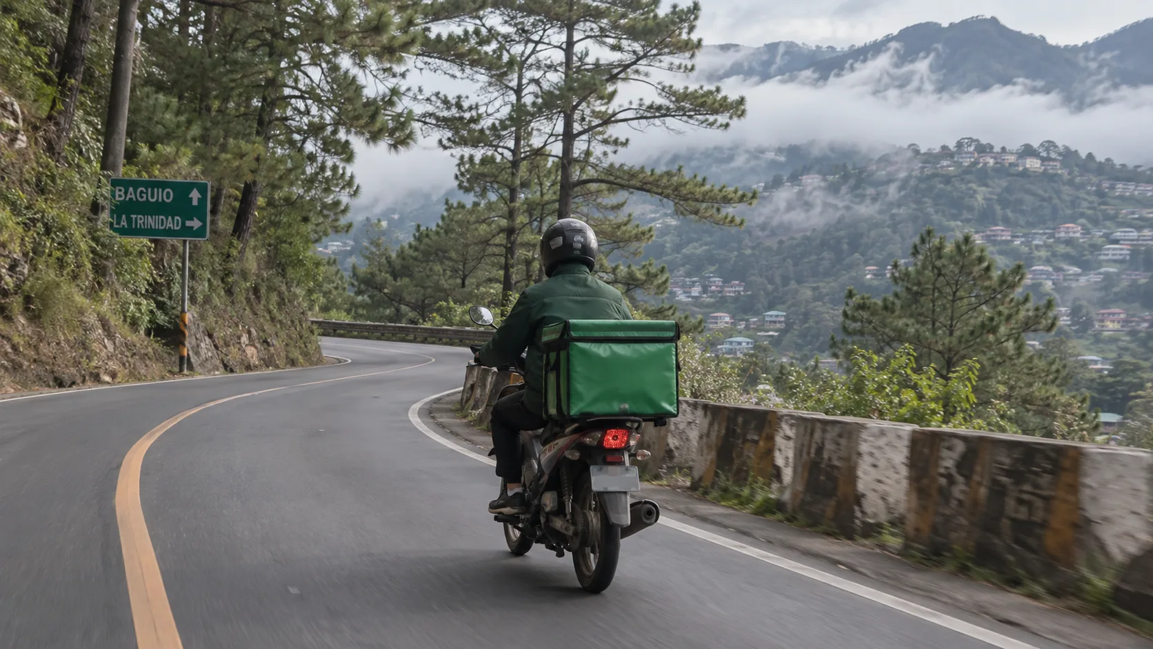 A local delivery rider traveling between Baguio and La Trinidad