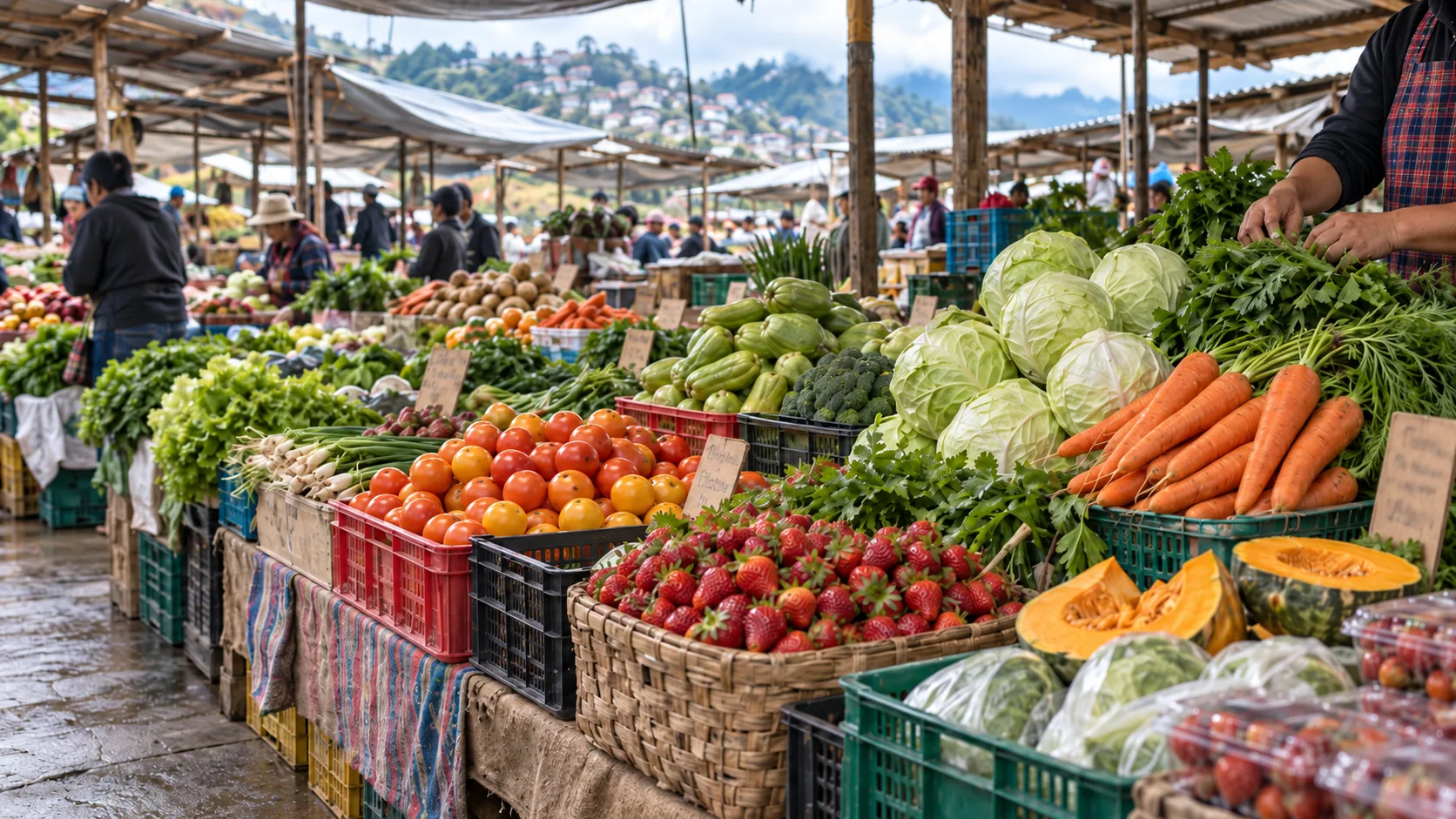 A busy Baguio market filled with locally grown produce