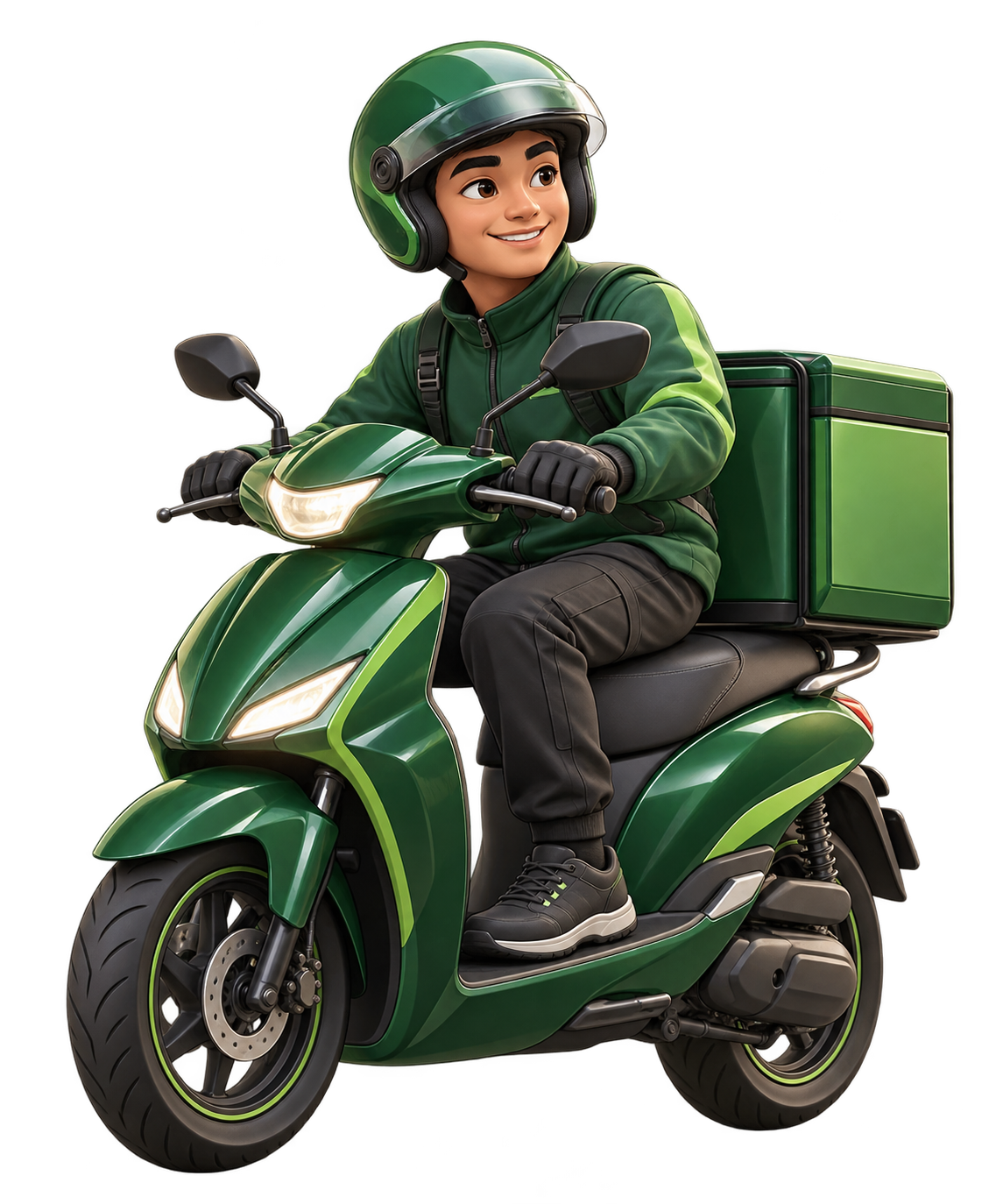 Rider on a green delivery scooter